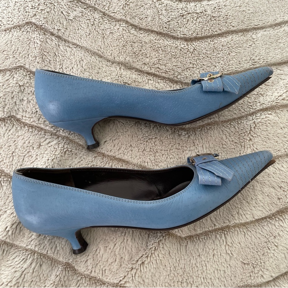 Ferragamo Vintage Baby Blue Kitten Heels with Front Buckle - Picture 7 of 13